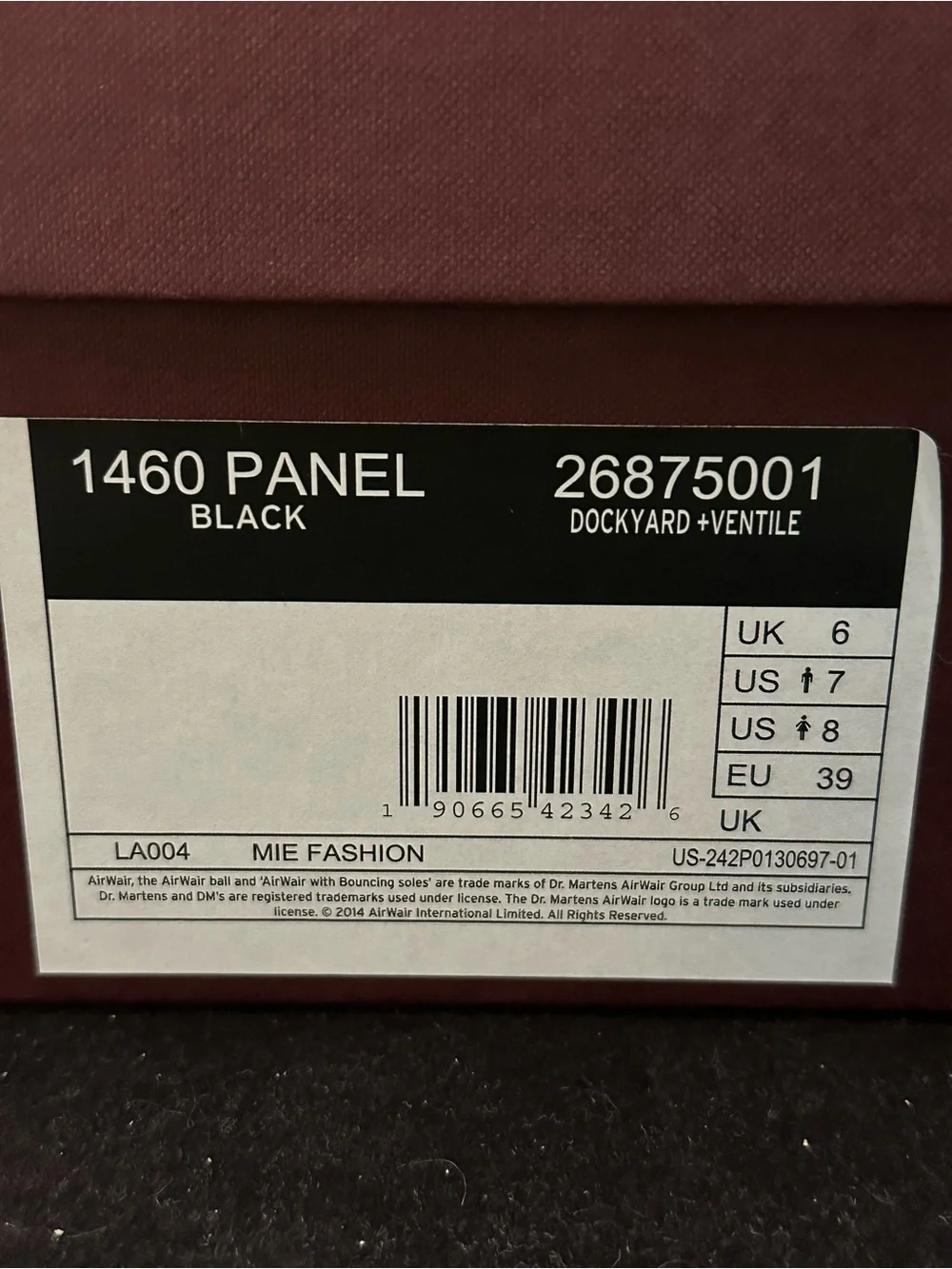 Dr. Martens 1460 Panel MIE Ventile Black Leather Boots - New With Box US M7 / W8